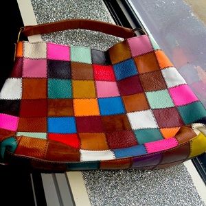 Never Used Man Made Leather Multi color Patched Purse